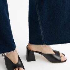 Sandale dama  negre - piele naturala - toc bloc