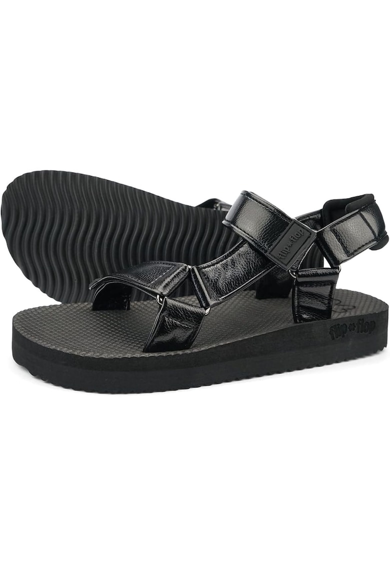 Sandale dama negru - material sintetic - inchidere Velcro - talpa confortabila - set de vara 1 Sandale dama negru - material sintetic - inchidere Velcro - talpa confortabila - set de vara