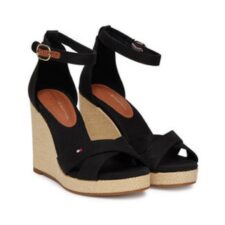 Sandale dama -  negru - material textil - toc cu platforma -