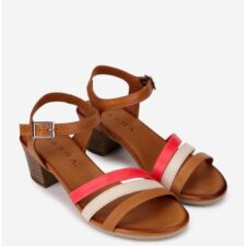 Sandale dama piele maro cu accente vibrante