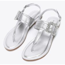 Sandale dama  piele naturala - argintiu - design minimalist