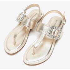 Sandale dama  piele naturala - auriu - design minimalist - toc plat