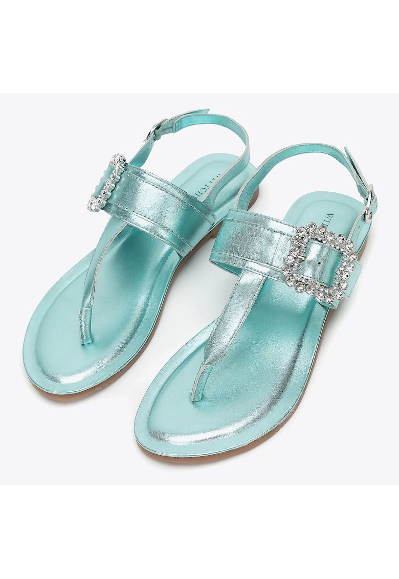 Sandale dama - piele naturala - design elegant - albastru - toc plat 1 Sandale dama - piele naturala - design elegant - albastru - toc plat