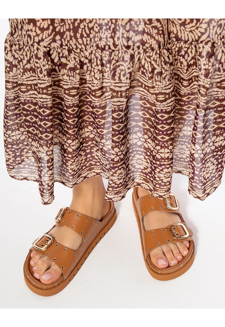 Sandale dama piele naturala - detalii metalice - maro 1 Sandale dama piele naturala - detalii metalice - maro