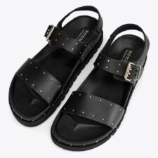 Sandale dama  piele naturala - detalii metalice - negre