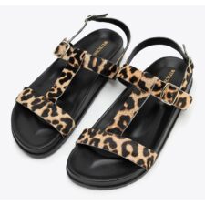 Sandale dama  piele naturala - model animal - negru si maro - cu barete reglabile