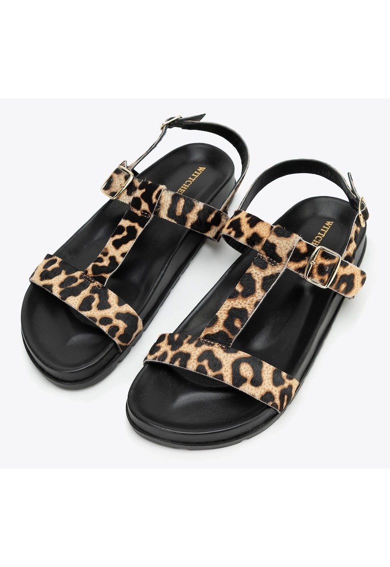 Sandale dama piele naturala - model animal - negru si maro - cu barete reglabile 1 Sandale dama piele naturala - model animal - negru si maro - cu barete reglabile