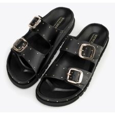 Sandale dama  piele naturala - negre - cu nituri