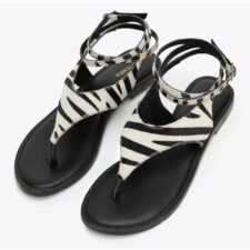 Sandale dama  piele naturala - negru si bej - toc plat