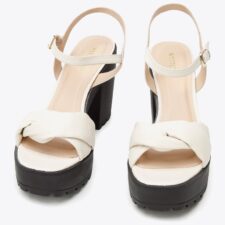 Sandale dama  piele naturala - platforma - talpa neagra - crem