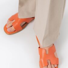 Sandale dama  piele naturala - portocalii - decupaj in litera H