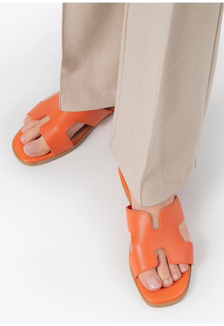 Sandale dama piele naturala - portocalii - decupaj in litera H 1 Sandale dama piele naturala - portocalii - decupaj in litera H