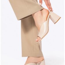 Sandale dama -  piele naturala - toc bloc - bej