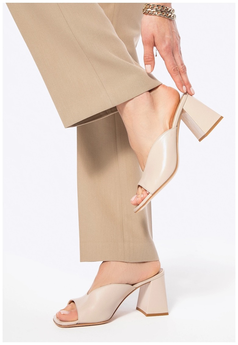 Sandale dama - piele naturala - toc bloc - bej 1 Sandale dama - piele naturala - toc bloc - bej