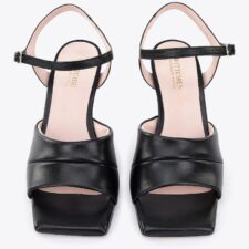 Sandale dama -  piele naturala - toc cui - varf patrat - negru