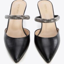 Sandale dama -  piele naturala - toc inalt - cristale - negru