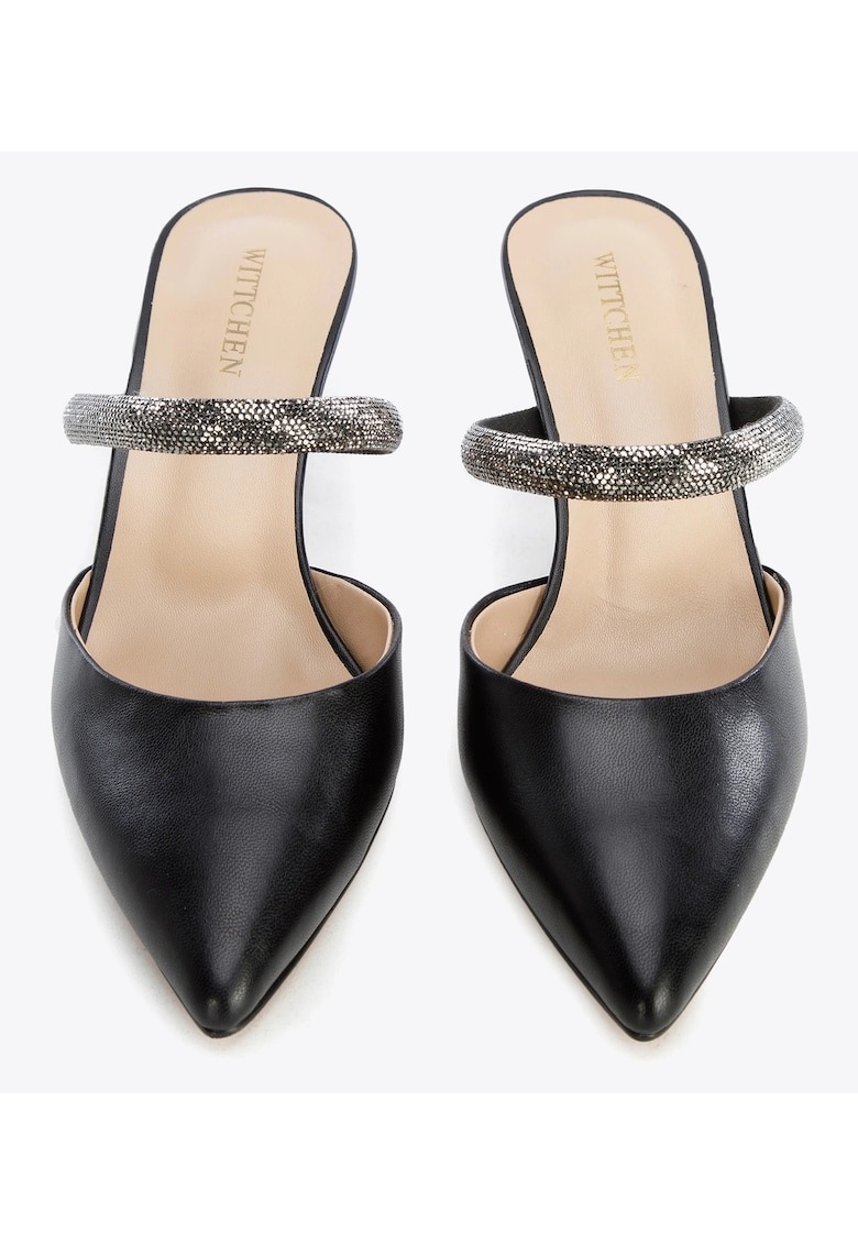 Sandale dama - piele naturala - toc inalt - cristale - negru 1 Sandale dama - piele naturala - toc inalt - cristale - negru