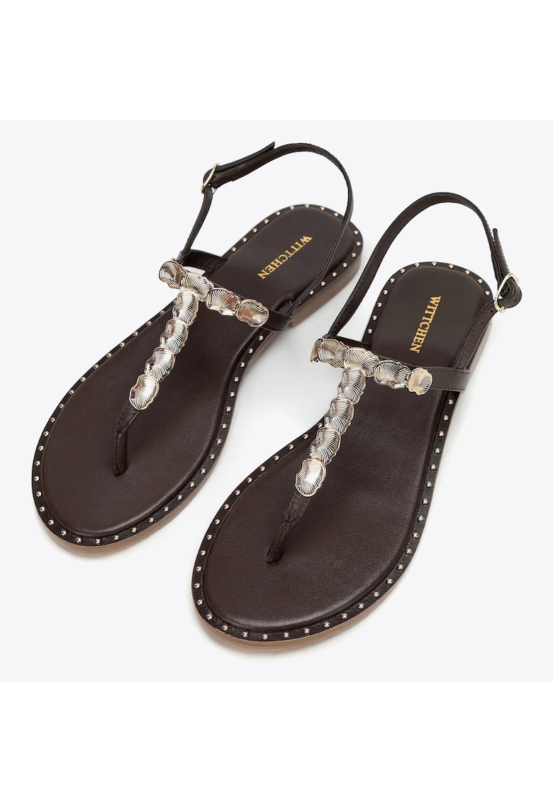 Sandale dama - piele naturala - tocul plat - detalii stralucitoare - maro 1 Sandale dama - piele naturala - tocul plat - detalii stralucitoare - maro