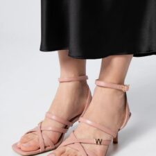 Sandale dama  piele naturala/sintetic - toc cui - bretele subtiri - roz prafuit