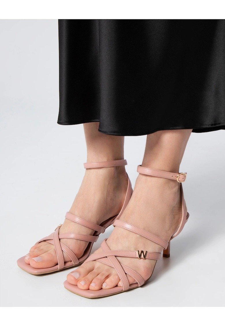 Sandale dama piele naturala/sintetic - toc cui - bretele subtiri - roz prafuit 1 Sandale dama piele naturala/sintetic - toc cui - bretele subtiri - roz prafuit