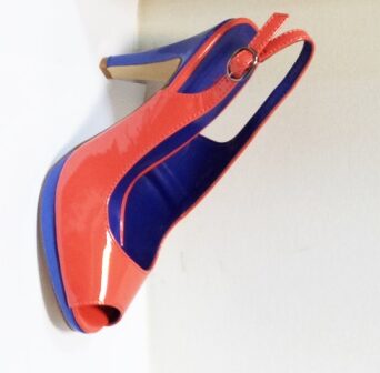 Sandale dama portocalii cu insertii de albastru