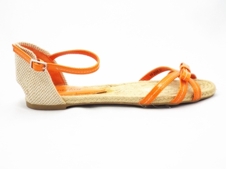 Sandale dama portocalii din material lacuit si panza