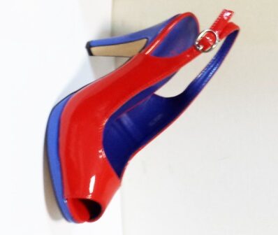 Sandale dama rosii cu insertii de albastru