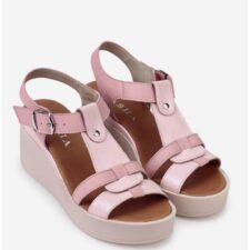 Sandale dama roz deschis din piele cu platforma