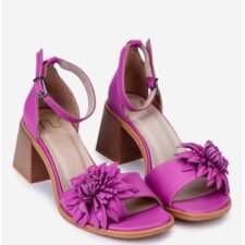 Sandale dama roz  din piele cu ornament floare