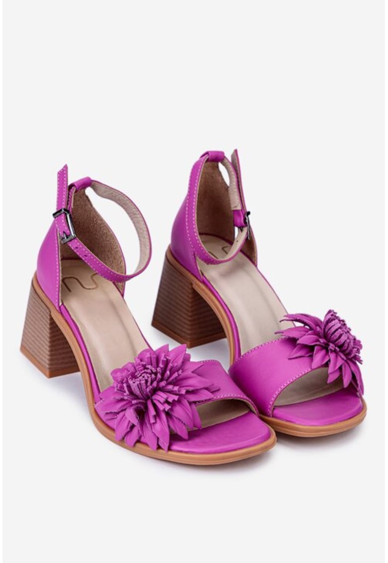 Sandale dama roz din piele cu ornament floare 1 Sandale dama roz  din piele cu ornament floare