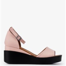 Sandale dama roz din piele cu platforma
