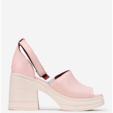 Sandale dama roz din piele cu toc gros si platforma