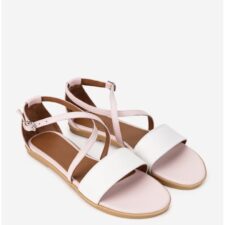 Sandale dama roz pudra cu alb din piele naturala