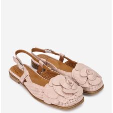 Sandale dama  roz pudra din piele naturala cu ornament