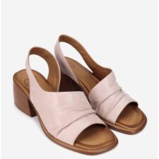 Sandale dama  roz pudra din piele naturala cu toc