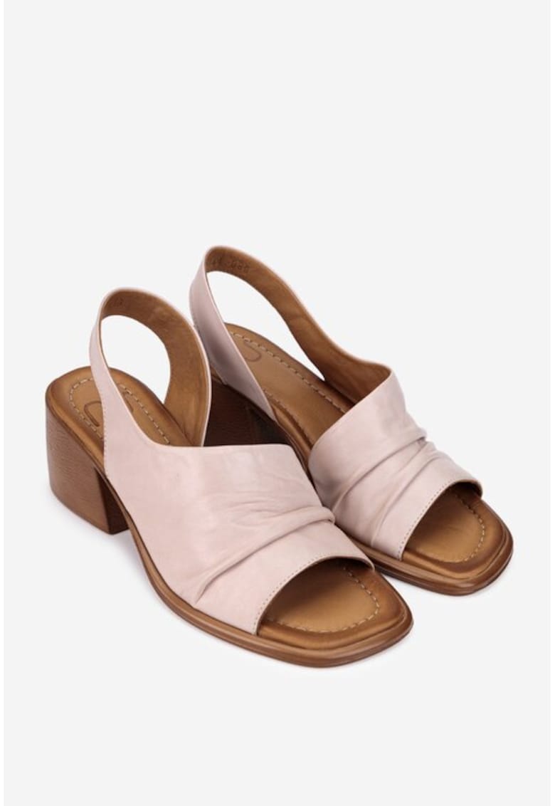 Sandale dama roz pudra din piele naturala cu toc 1 Sandale dama  roz pudra din piele naturala cu toc