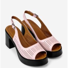 Sandale dama roz pudra din piele perforata