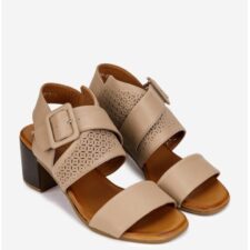Sandale dama  taupe din piele cu model perforat