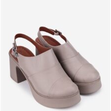 Sandale dama taupe din piele cu varful acoperit