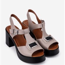 Sandale dama taupe din piele naturala cu accesoriu