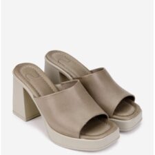 Sandale dama  taupe din piele naturala cu platforma