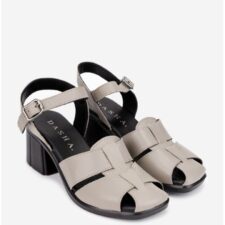 Sandale dama taupe din piele naturala cu toc