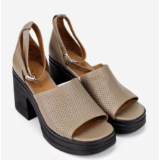 Sandale dama taupe din piele naturala cu toc masiv