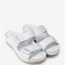 Sandale dama tip papuc din piele alba