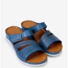 Sandale dama tip papuc din piele albastra