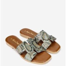 Sandale dama tip papuc din piele cu imprimeu multicolor