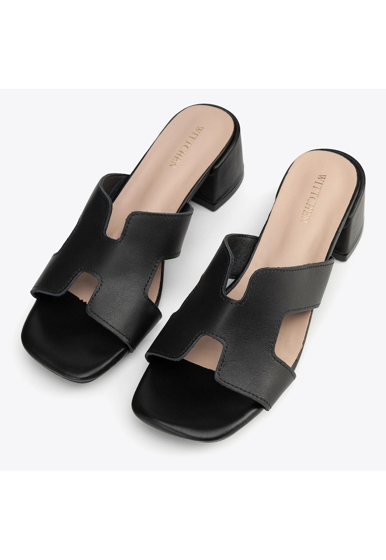 Sandale dama - toc bloc - decupaj litera H - negru - piele naturala 1 Sandale dama - toc bloc - decupaj litera H - negru - piele naturala