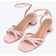 Sandale dama  toc gros - bareta reglabila - roz - piele ecologica