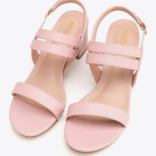 Sandale dama  toc gros - curea dubla - roz - piele ecologica