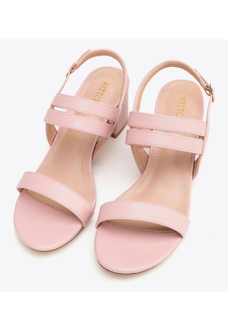Sandale dama toc gros - curea dubla - roz - piele ecologica 1 Sandale dama toc gros - curea dubla - roz - piele ecologica